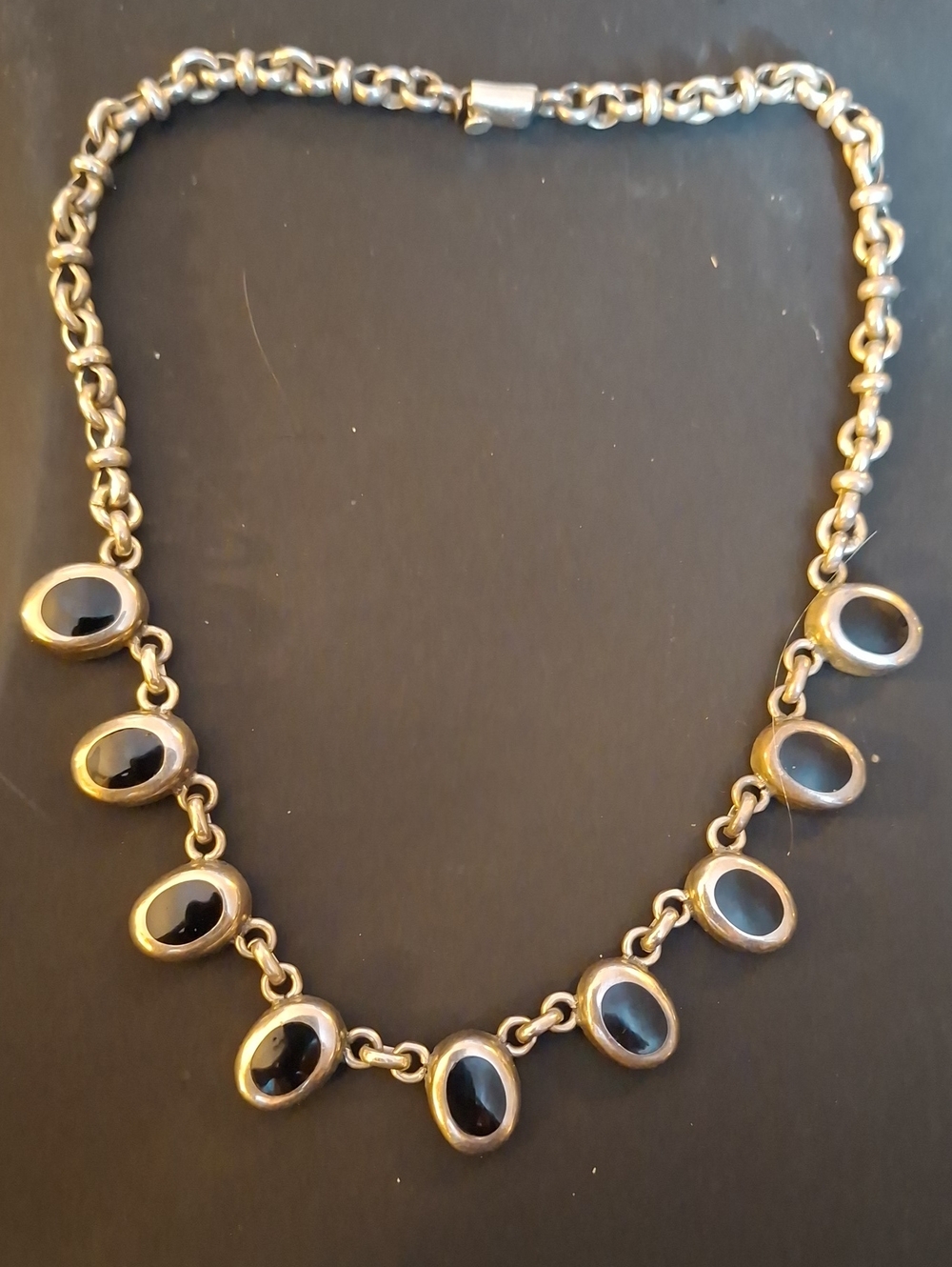 1970s Taxco Sterling TS141 Necklace With Black Onyx